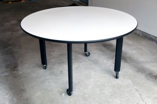 Knoll Joseph D'Urso 48"Round White Laminate Table on Rolling Casters  