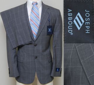 Outstanding Mens 40s 42S Joseph Abboud Gray w Pane 2 Piece Wool Suit Rtl$695  