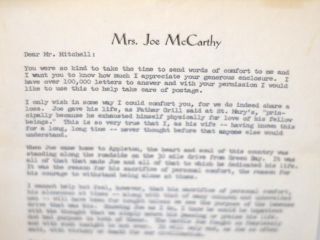 Joseph TAIL GUNNER JOE McCarthy Senator Signed Funeral Letter 1957  