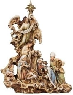 Joseph Studio s Wood Carved Look Nativity Scene with Angel Figurine Statue  