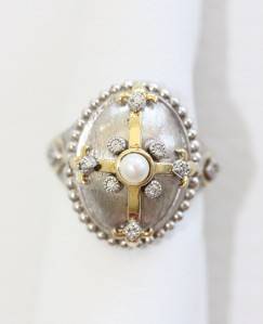 Jude Frances Sterling Silver 18K Gold Pearl Diamond Ring  