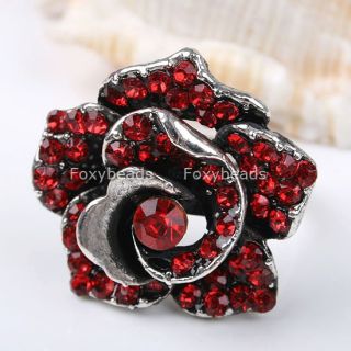 1pc Red Crystal Rose Flower Finger Ring Adjustable US 6  