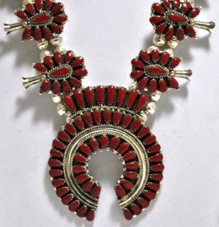 Navajo Coral Squash Blossom Sterling Necklace Earrings Set Lisa Williams  