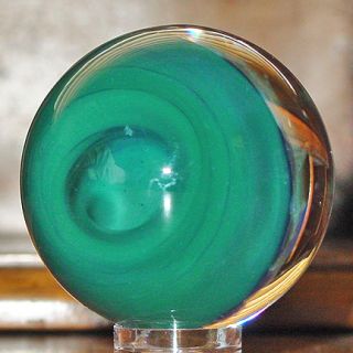 Signed Josh Mazet Iridescent Green Skull Glass Marble  