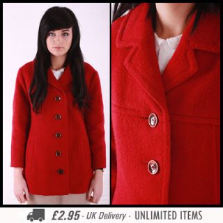 Vintage Womens 60s Red Wool Mod Scooter Coat Jacket 12  
