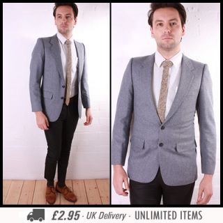 Vtg Burton Grey Tweed Blazer Suit Jacket Slim Small 36"  