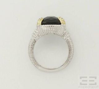 Judith Ripka Sterling Silver 18K Yellow Gold Onyx Diamond Ring Size 7  