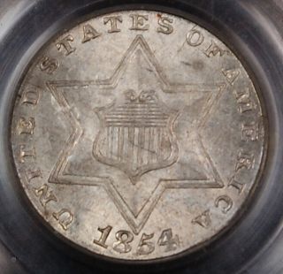 1854 Three Cent Silver Piece 3c PCGS MS 64