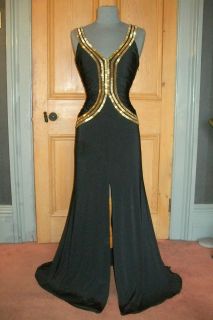 Gorgeous Julien MacDonald Long Black Gold Evening Dress Size 12