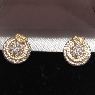 Judith Ripka 18K Gold Sterling Diamond Stud Earrings
