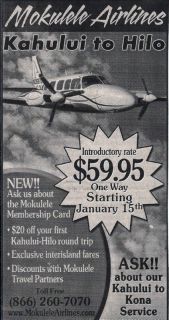 Mokulele Airlines 2005 Kahului Hilo Piper Navajo Ad