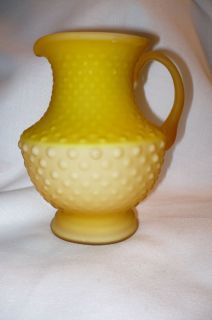 Kanawha Satin Yellow Overlay Milk Glass Hobnail Art Glass Pitcher