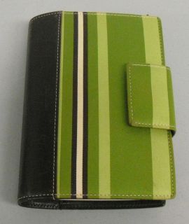 KATE SPADE ORGANIZER, PLANNER, WALLET (LEATHER & GREEN STRIPPED CLOTH)