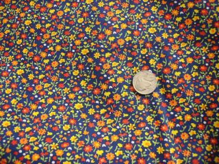 Vintage Cotton Fabric Tiny Calico Floral on Navy Blue