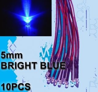 10pcs 5mm Bright Blue LED Prewired 12 Volt Ready Home Auto CB Ham