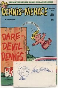 Hank Ketchum Dennis The Menace Signed Card Comic Book
