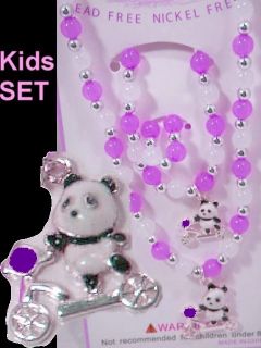 Children Necklace Panda Bear Purple Kids Jewelry Set