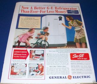 1940 G E Refrigerator Ad Vintage Kitchen Apron Mom Kids