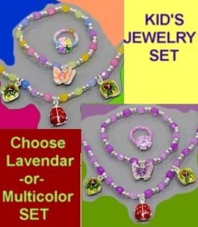 Ladybug Butterfly Kids Children Pink Purple Set Jewelry