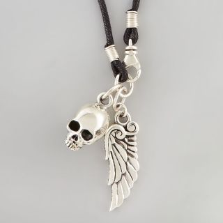 King Baby Studio Skull and Wing Pendant on Braided Cord