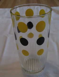 1950s Yellow Black Polka Dot Glass Vintage Kitchen Glass