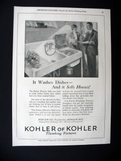 Kohler Electric Dishwasher Sink Plumbing Kitchen 1927 Print Ad