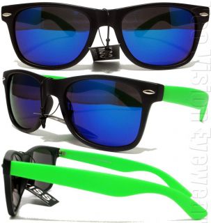 Kiss Retro Wayfarer Sunglasses Blue Mirror Neon Green K30NE