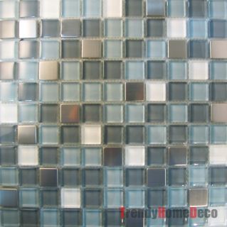 Steel Blue Glass Mosaic Tile Backsplash Kitchen Wall Sink
