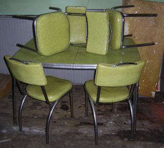 1950s Chrome Kitchen Table with 4 Chairs Green Vinyl