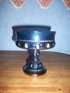 Vtg Indiana Iridescent Carnival Blue Kings Crown Compote