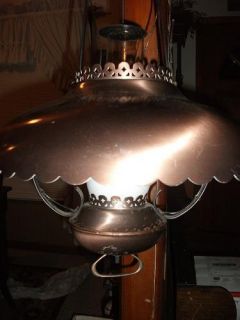 Vtg Retro Hanging Light with Copper Looking Metal with Glass Chimney