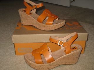 New Korks Kork Ease Burnt Orange Brie Cork Wedges Shoes $99 Comfort