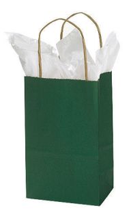 100 Green Kraft Paper Bags Shopping Handles 5 x 3 x 8