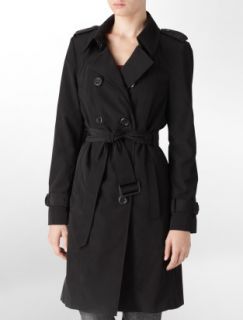 Calvin Klein Coat Double Breasted Trench Coat Black Beige Brown $200