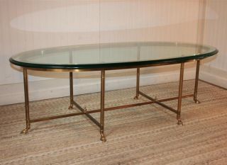 Hollywood Regency Brass Hoof Foot Coffee Cocktail Table Maitland Smith