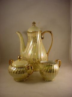 Vintage Kudo Toki Fancy China Lusterware Tea Set Teapot, Creamer