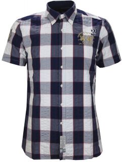 La Martina Guards Polo Club Big Check Navy Short Sleeve Shirt Was £
