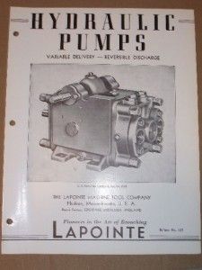 Vtg Lapointe Machine Tool Co Catalog Hydraulic Pumps