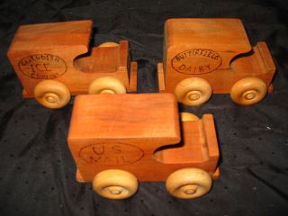 Handmade Cherry Wood Toy Trucks Set of Three