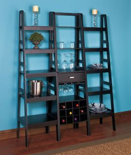 Tier Black Elegant Ladder Shelf Organizer with Wine Rack Option