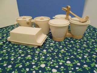 Tupperware Cream and Sugar Butter Dish & Condiment Caddy with Ladles