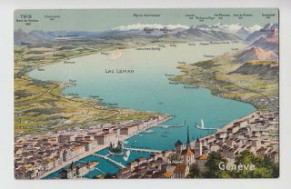 Lausanne Postcard PC Geneve Geneva Map Lake Leman 7913»
