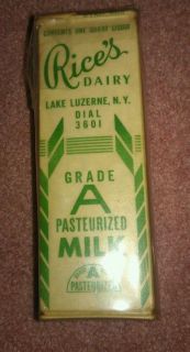 Early Vintage Milk Carton Rices Dairy Lake Luzerne N Y