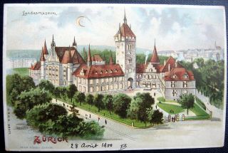 Switzerland Schweiz 1900 Zurich Landes Museum Hold to Light Postcard
