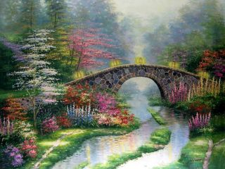 Landscape Stone Bridge Huge Size Oil Painting 36X48