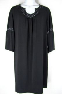 Lane Bryant Black Polka Dot Dress 18 20 3 4 Sleeve Stretch Jersey