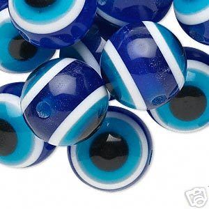 20 Big Blue Evil Eye Striped Plastic 18mm Round Beads