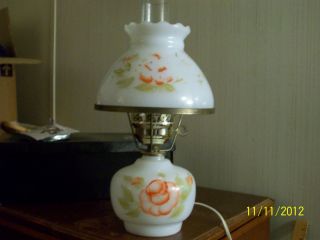 Vintage Hurricane Lamp Hand Painted Roses