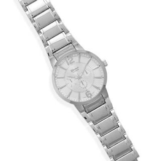 Mens Silver Tone Fashion Watch with Large Round Face
