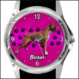Boxer Dog Lover Gold Silver Large Dial Watch Pink D99